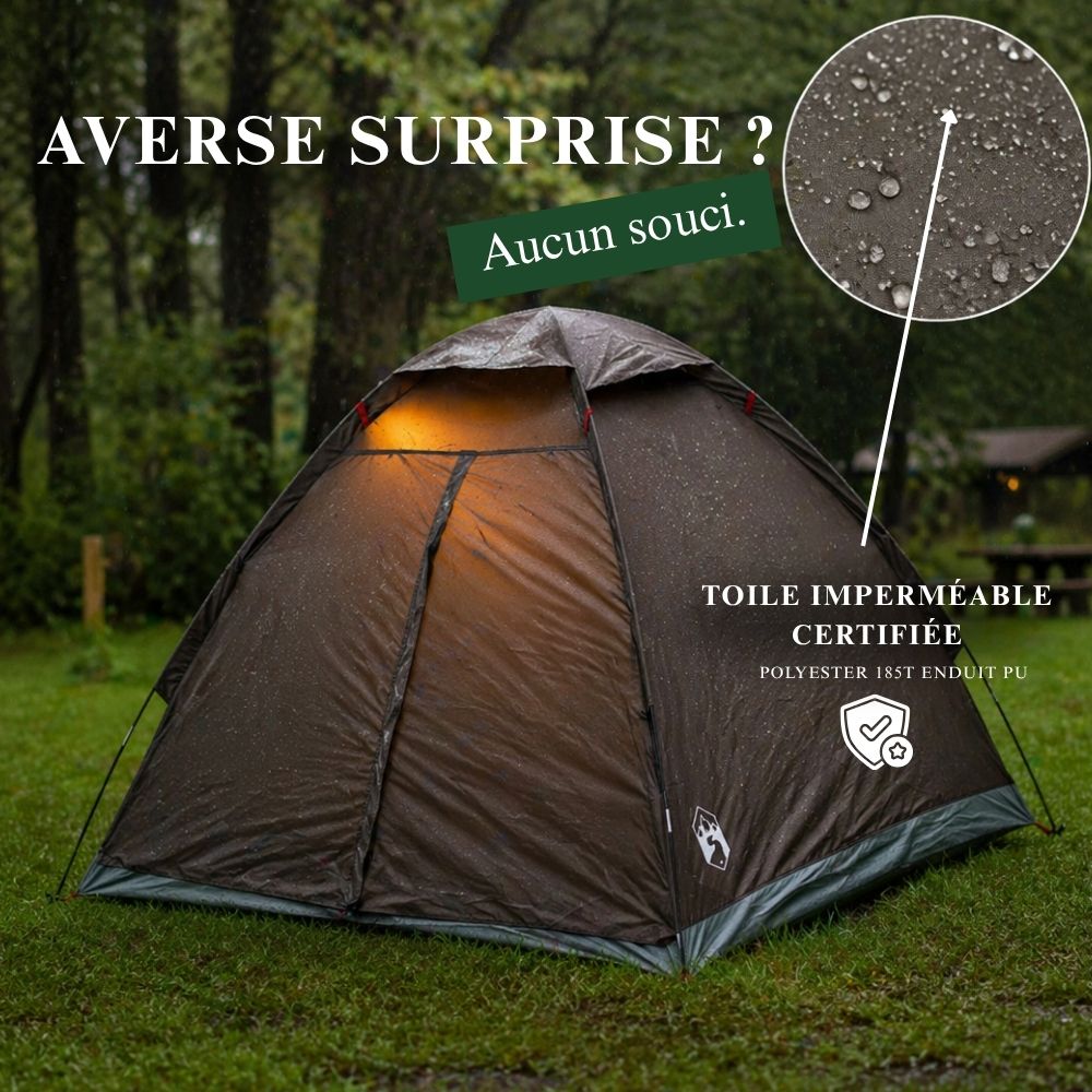 Tente camping familiale 3-4 places | Le dôme marron