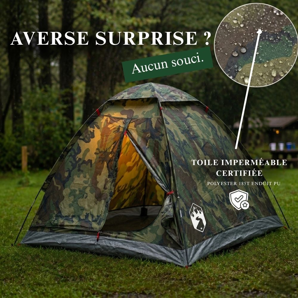 Tente de camping dôme 3 places camouflage