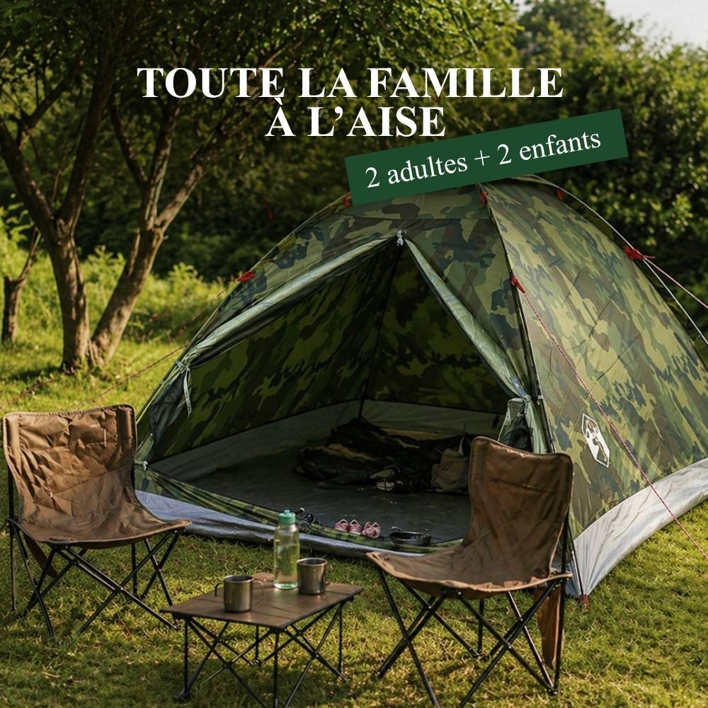 Tente de camping dôme 3 places camouflage