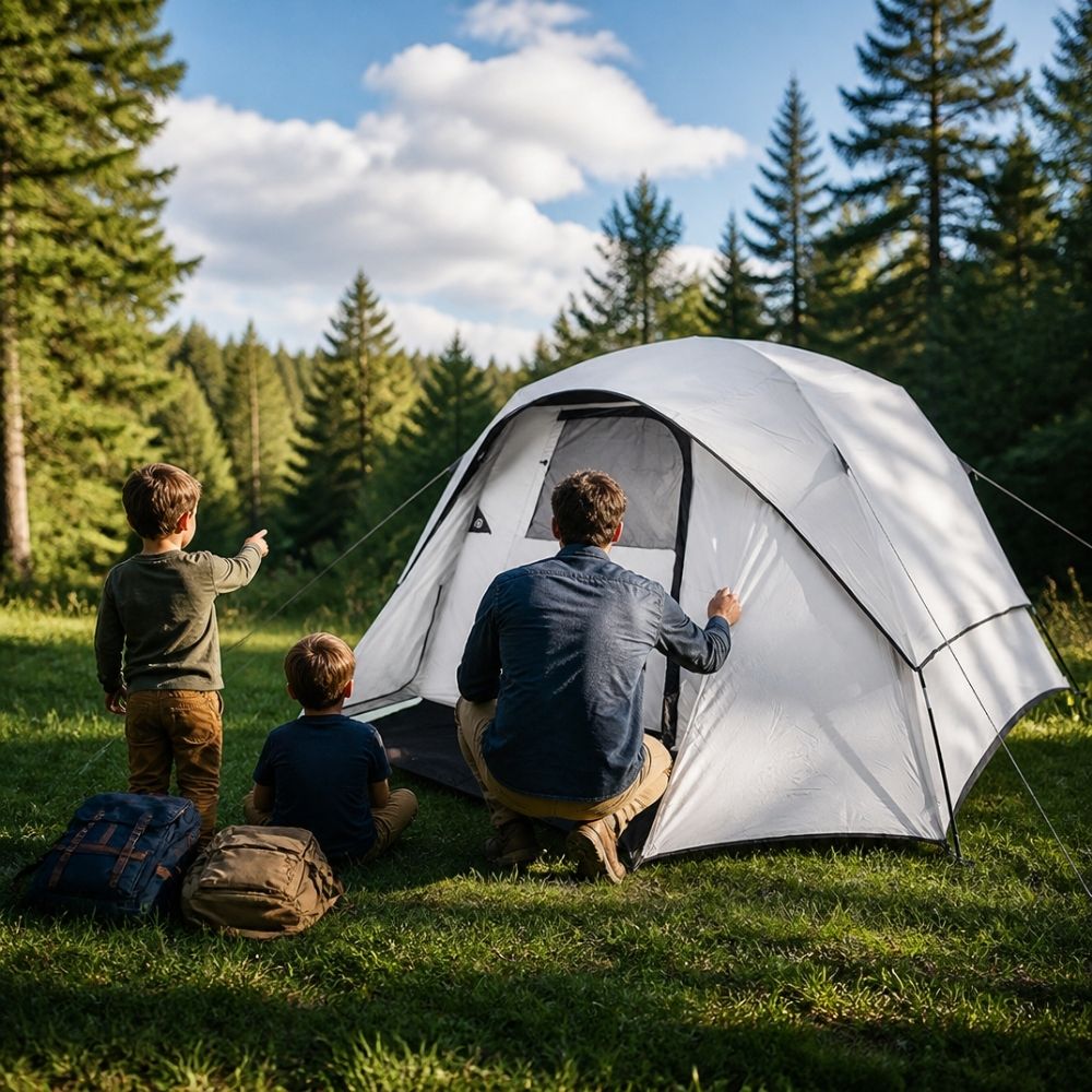 Tente de camping 4 places blanche | Technologie Blackout