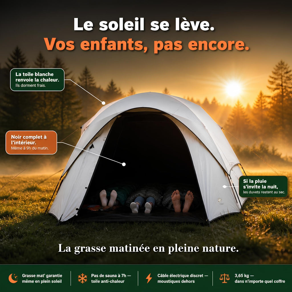 Tente de camping 4 places blanche | Technologie Blackout
