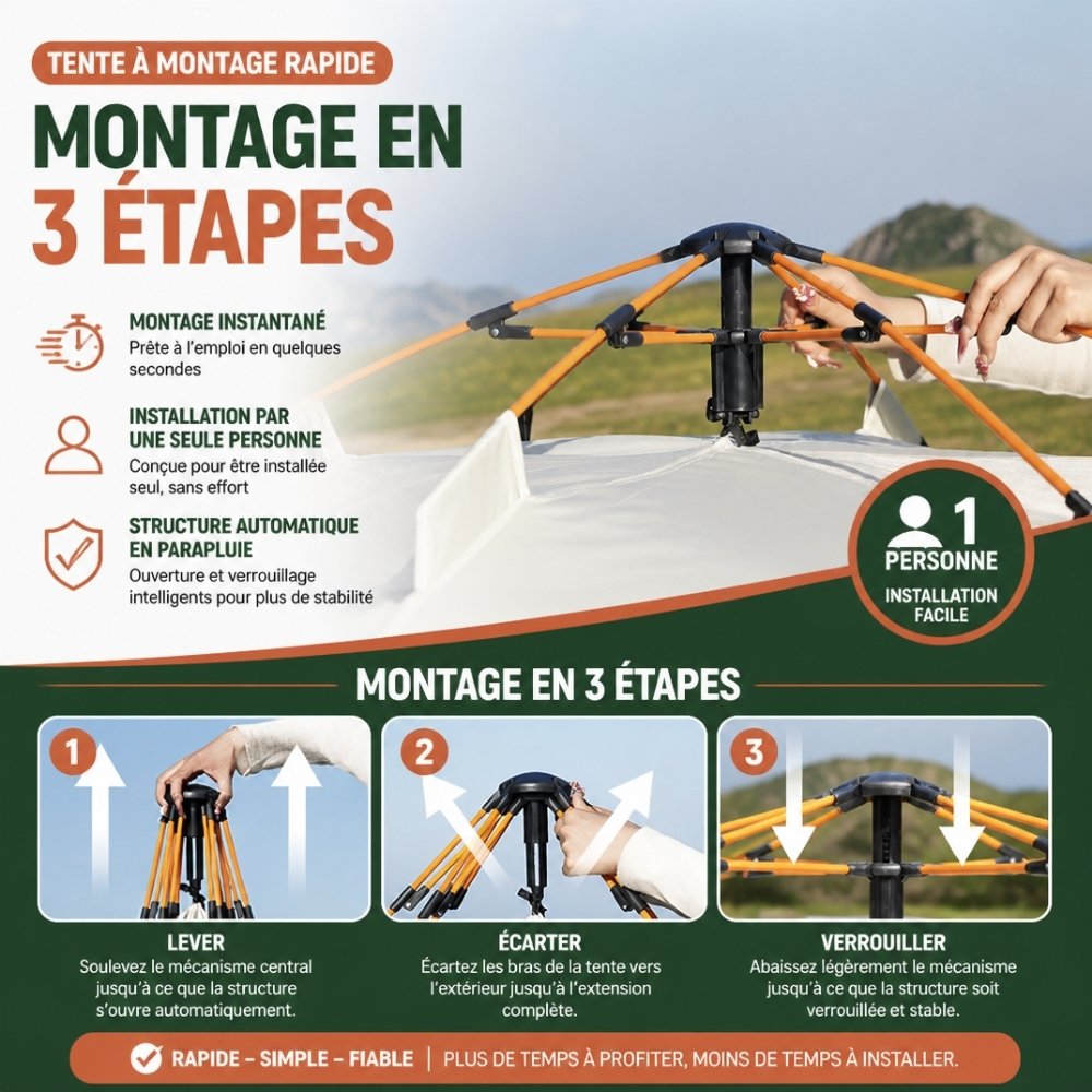 Tente de camping automatique 4 places | Montage en quelques secondes